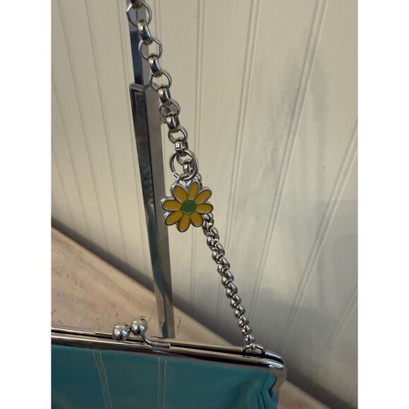 Elliot Lucca LeatherTeal Clutch Purse Handbag Kiss Lock Chain Charms - Picture 2 of 8